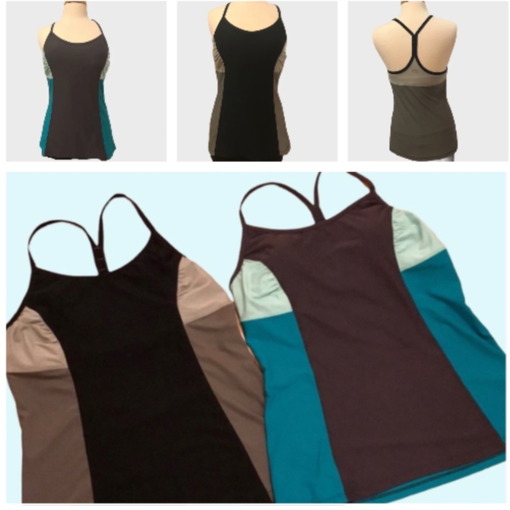 Bundle of Work out Tops Strappy Racer back Black Blue Size M Padded Wicking